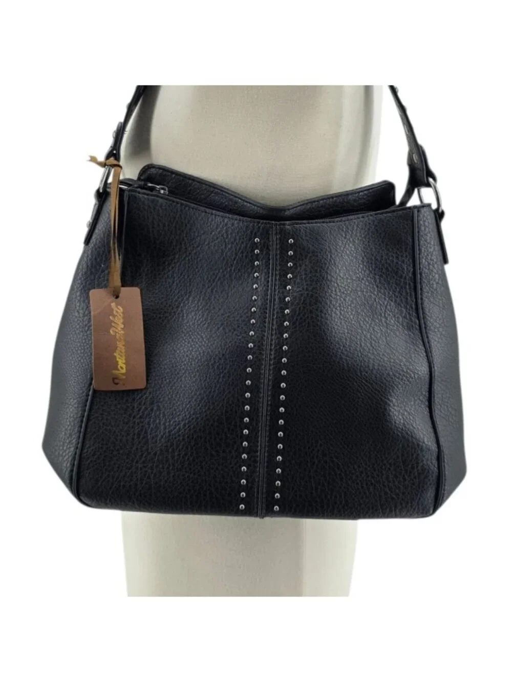 NEW Montana West Hobo Bag Faux Vegan Leather Black Studded Western Boho Purse